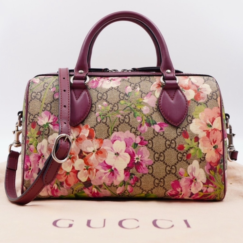 Gucci Pink and Brown Satchel with Floral Design
